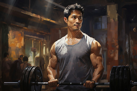 器械健身健身房里的英俊男性插画