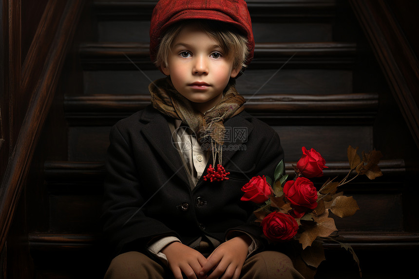 小男孩的红花图片