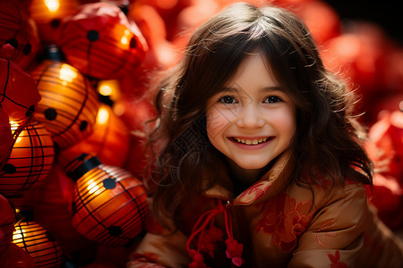 新年红灯笼下的孩童背景图片