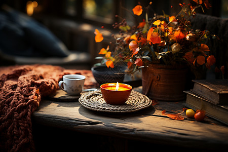 秋日桌上的灯背景图片