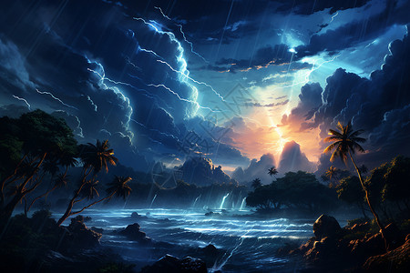 狂暴飓风中的闪电设计图片