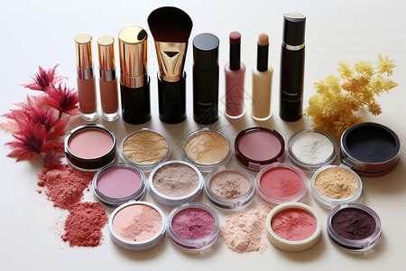 彩妆展架彩妆工具和化妆品背景