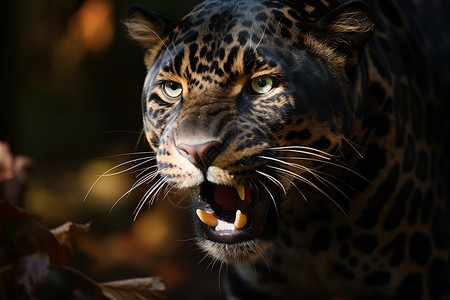 丛林中咆哮的豹子背景图片