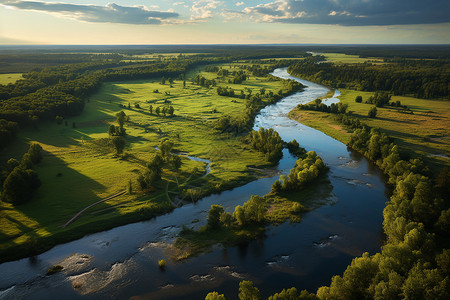 青葱的乡村河流背景图片
