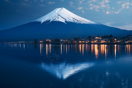 湖边小镇富士山下小镇背景