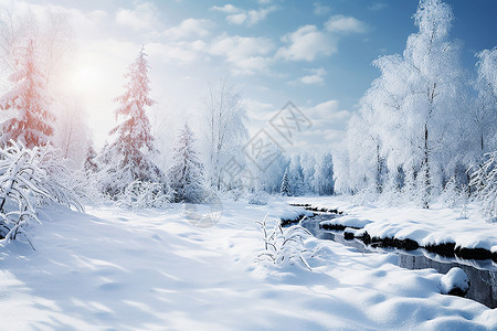 暖阳下的雪景背景图片