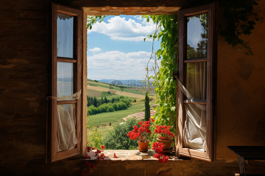 美丽的窗外山谷景观图片