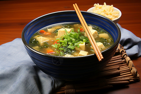 日式冷豆腐营养丰富的日式味增汤背景