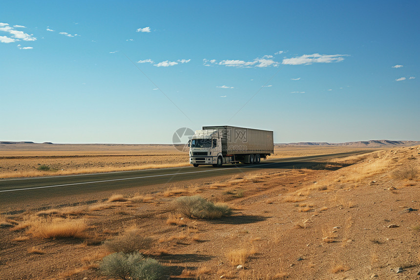 卡车在驶过沙漠公路图片