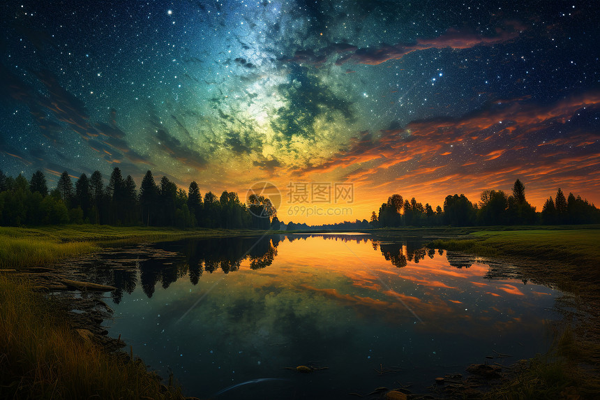 星空下的湖泊图片