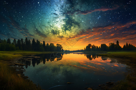 星空下的湖泊背景图片