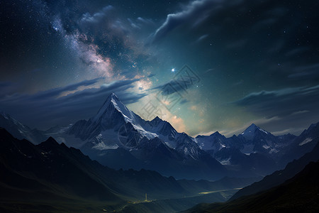 九大星系壮观的山脉星河背景