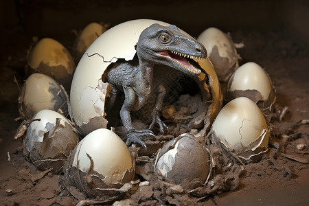 恐龙蛋中孵化的恐龙高清图片