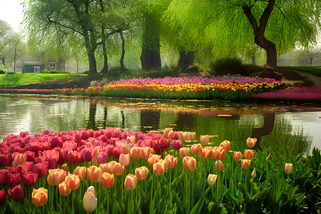 五彩缤纷的春季花园背景图片