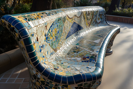 陶瓷装饰巴塞罗那风格的彩色长凳背景