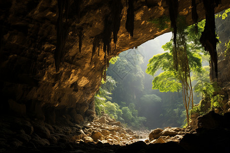 热带森林神秘的热带山洞背景