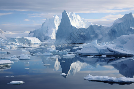 冰海中漂浮的冰山背景图片