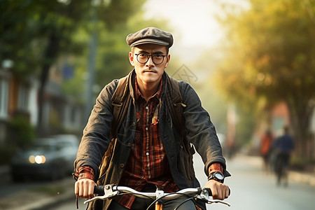 城市街道上骑行的男人背景图片