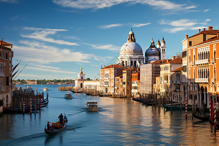 东方威尼斯运河上的教堂背景
