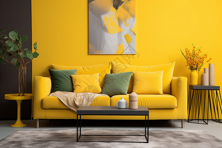 客厅里的黄色沙发背景图片