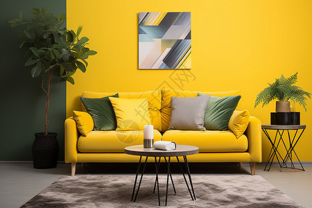 黄色沙发和茶几背景图片