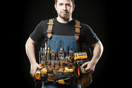 建造师手持工具袋的男子背景