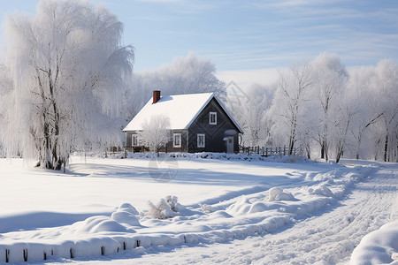 冰雪中的美丽住宅高清图片