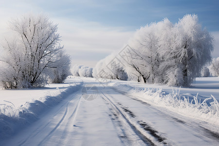冬日林间的雪道高清图片
