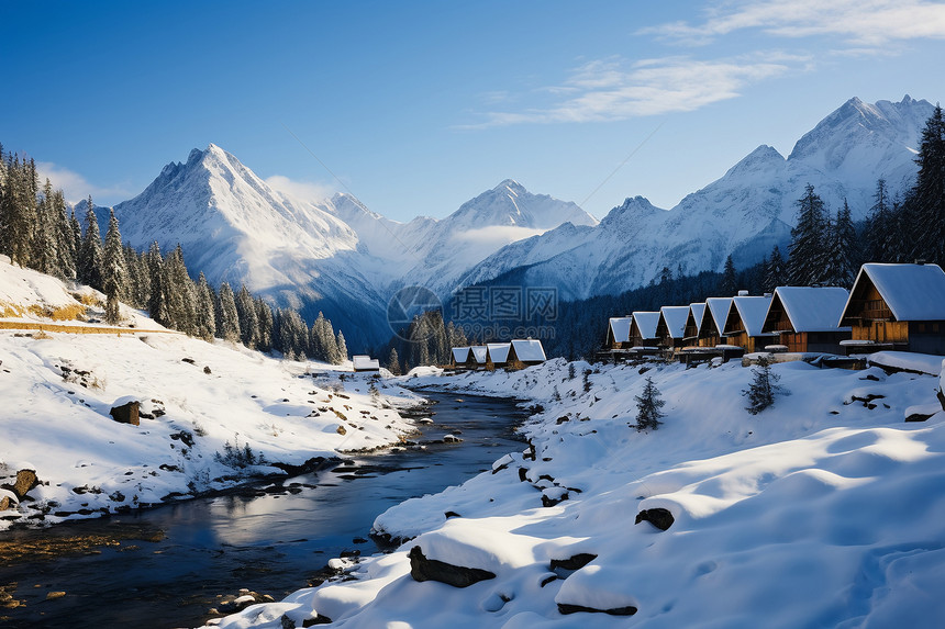 冬季白雪覆盖的山谷景观图片