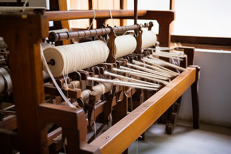 复古古老的丝网织机高清图片
