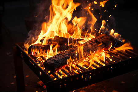 烤架上的篝火背景图片