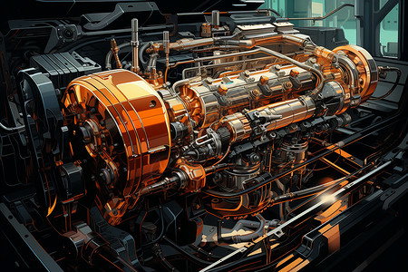 汽车工艺机械工厂中的机器绘画插画