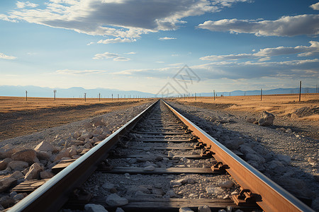 孤寂的大漠铁轨背景图片