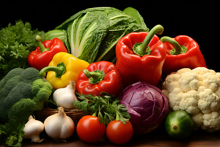 桌面上摆放的新鲜蔬菜高清图片