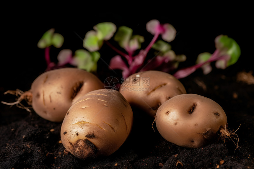 泥土里面发芽的土豆图片