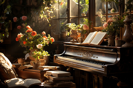 室内的音乐钢琴背景图片