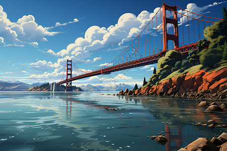 漓江上的大桥海洋上的建筑桥梁插画