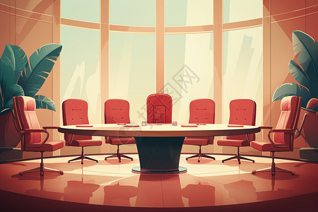 高级会议室的红色椅子绘画背景图片