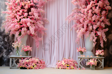 婚礼背景设计婚礼上浪漫的花墙设计背景