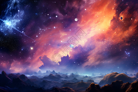 夜幕天空中炫彩的星空背景图片
