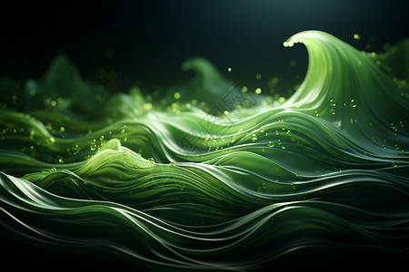 3D墨绿色丝绸般的海浪高清图片