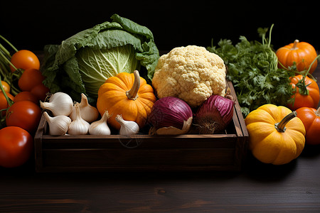 桌子上的蔬菜和南瓜背景图片