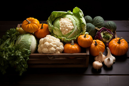 桌子上的新鲜蔬菜背景图片