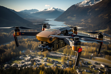 航拍城市素材城市上方的无人机设计图片