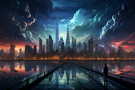 未来之城的二进制代码背景背景图片
