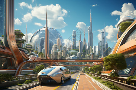 未来城市中的汽车背景图片