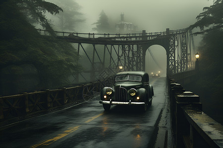 吊桥中的汽车背景图片