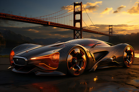 夕阳下的未来汽车背景图片