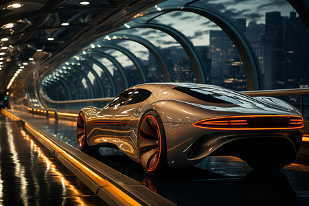 桥上的汽车夜晚的桥上未来感汽车设计图片