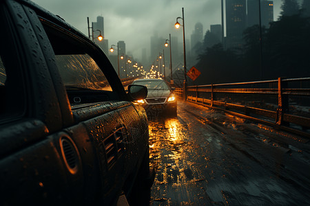 雨中的汽车背景图片